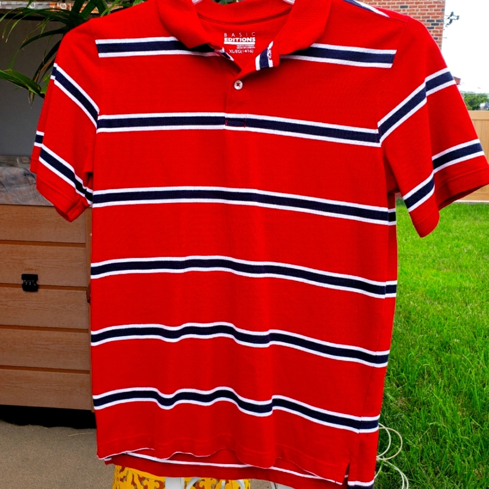 Red, white and navy strings boys polo